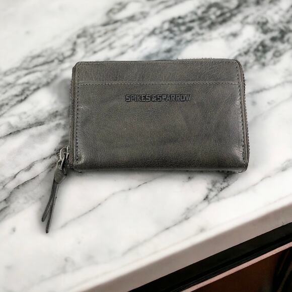 Spikes & Sparrow Gray Leather Avery Accordion Zip Wallet RFID Protected New - Picture 1 of 11